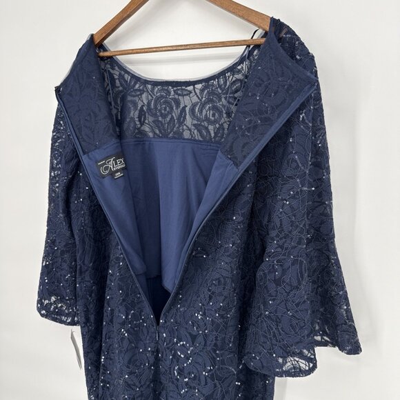 New Alex Evenings Womens Navy Blue Sequined Lace Sheath Dress Plus Size 20W - Picture 10 of 12